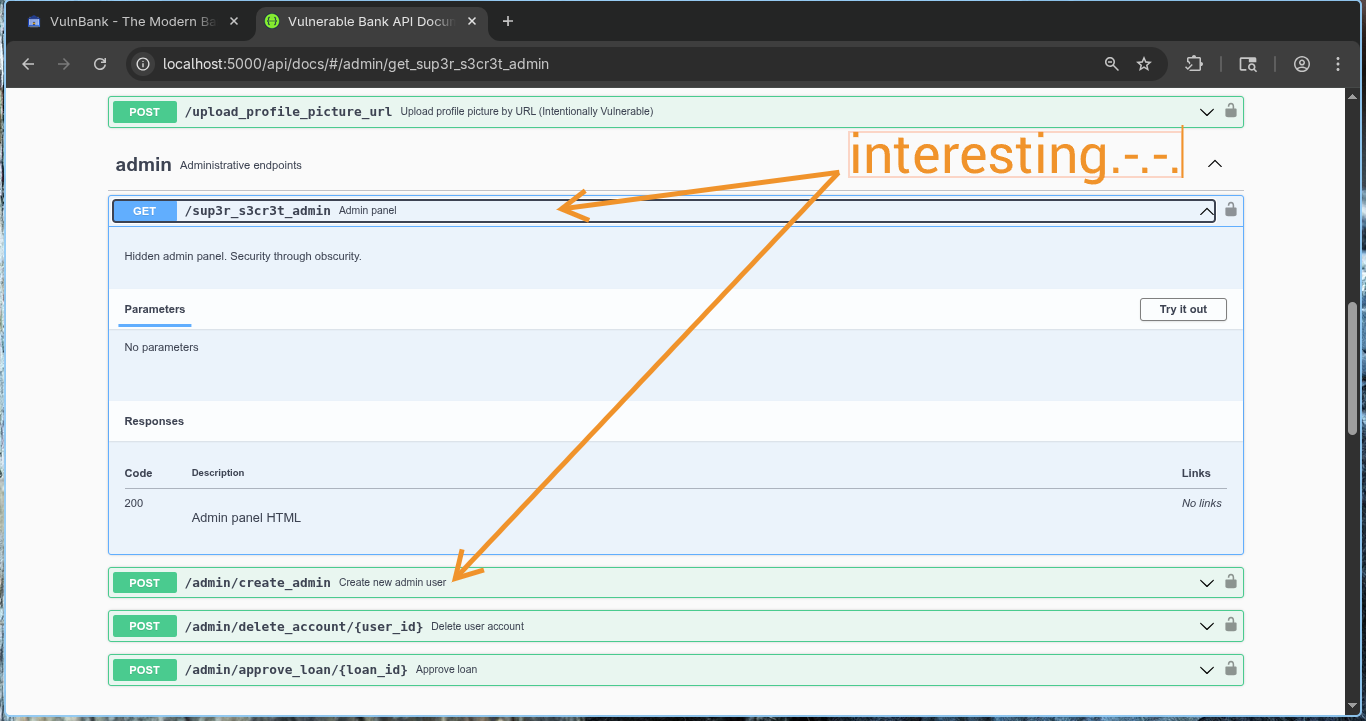 Admin and internal endpoints exposed in documentation