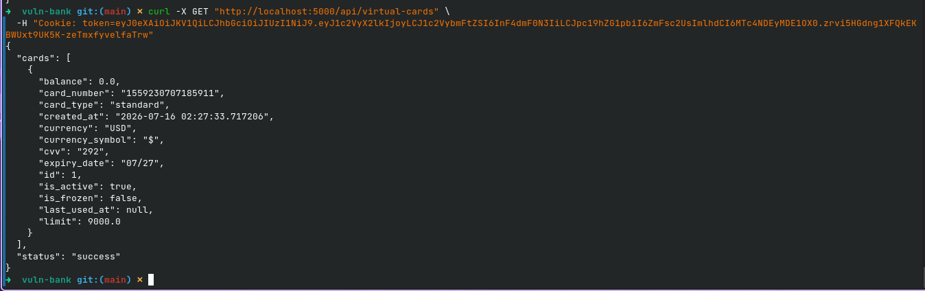 Excessive Data Exposure — full card details in listing response