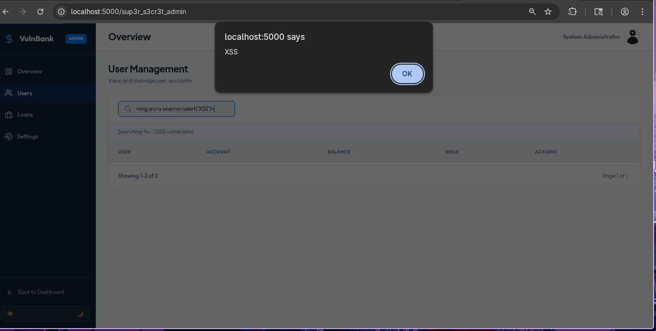 Reflected XSS executing in admin search bar